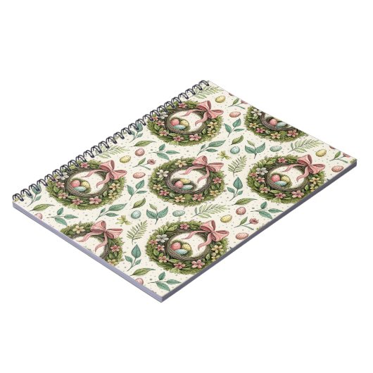 ボックスウッドのイースターリース ピンクのボウと卵 ノートブック (左側)