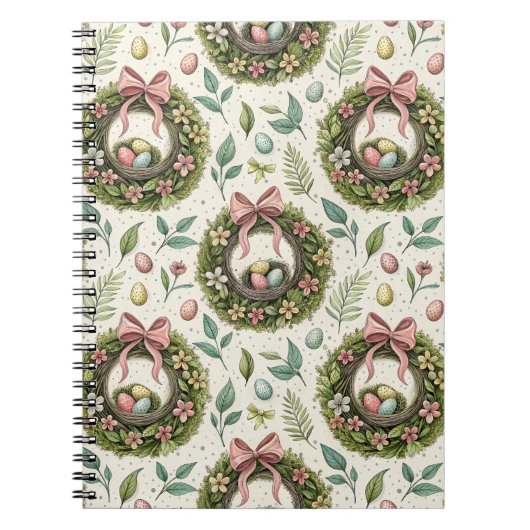 ボックスウッドのイースターリース ピンクのボウと卵 ノートブック (正面)