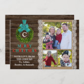 ボックスウッドリースのクリスマスカードと家族の写真3枚 シーズンカード (正面/裏面)