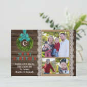 ボックスウッドリースのクリスマスカードと家族の写真3枚 シーズンカード (スタンド正面)