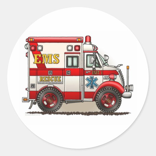 ボックストラック救急車ステッカー ラウンドシール (正面)