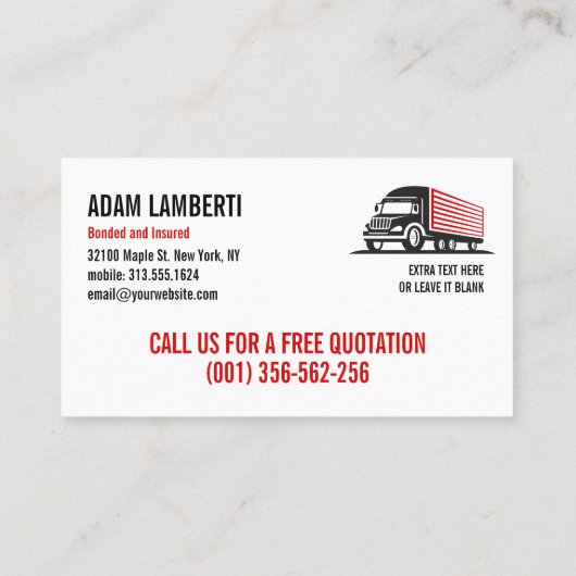 ボックストラック移動運搬プロフェッショナル 名刺 (裏面)
