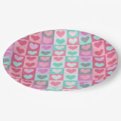 ボックスハートパターンアクア/ピンクID629 ペーパープレート (アングル)