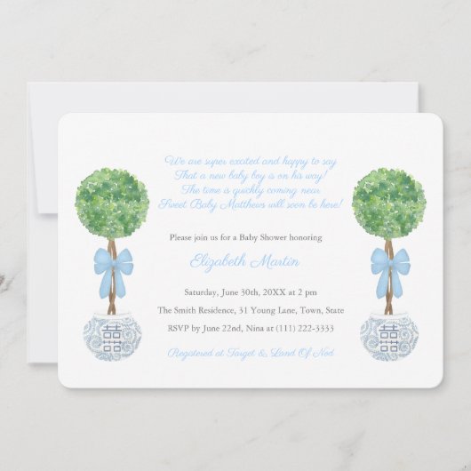 ボックスボール一時男の赤ちゃん詩シャワーパーティー 招待状 (正面)