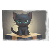 ボックスマンガアートの黒猫 枕カバー (正面)