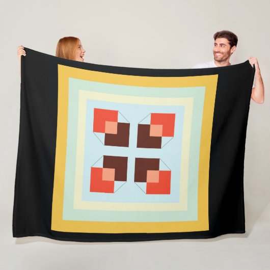 ボックスモダンテクスチャ正方形イエローライトソフトタイルc フリースブランケット (インサイチュ)