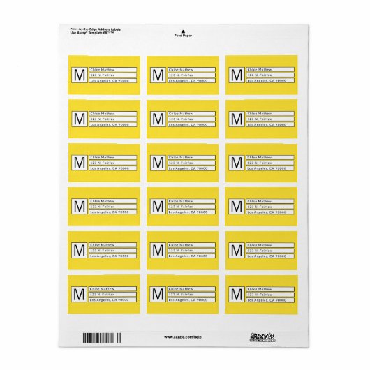 ボックスモダンモノグラムイエローb&w差出人住所 ラベル (フルシート)