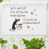 ボックスワインおもしろい引用文猫のカードボーダー キッチンタオル (折り畳み)