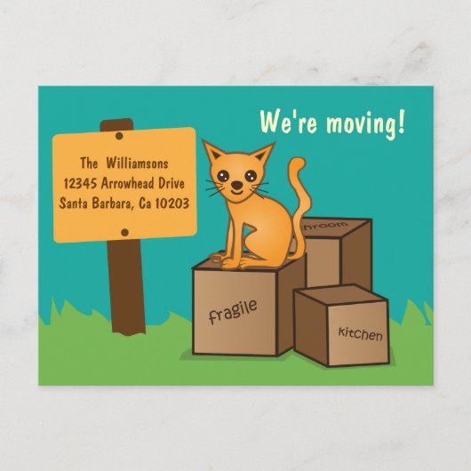 ボックス付き猫 – ポストカードを移動する 案内ポストカード (正面)