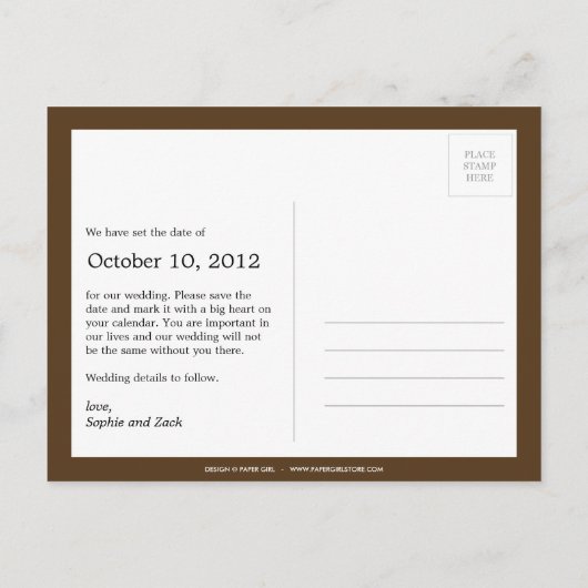 ボックス版カレンダー日付はがきを保存する(茶色) 案内ポストカード (裏面)