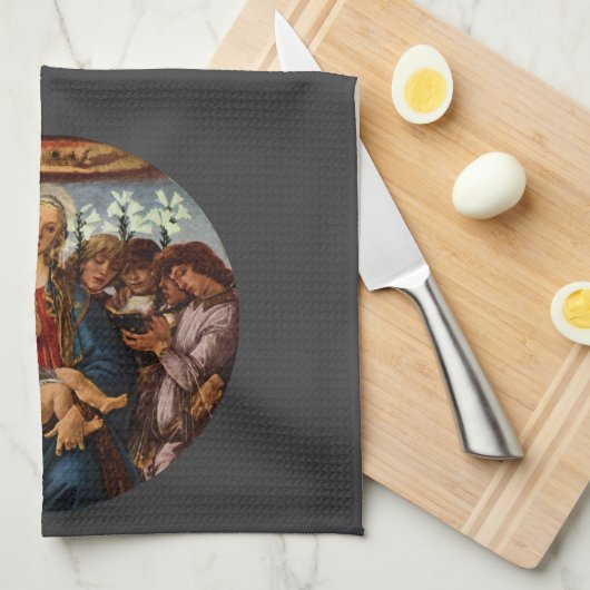 ボッティチェッリの『8人の天使に囲まれた聖母と幼児キリスト』 キッチンタオル (四つ折り)