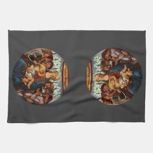 ボッティチェッリの『8人の天使に囲まれた聖母と幼児キリスト』 キッチンタオル (横)