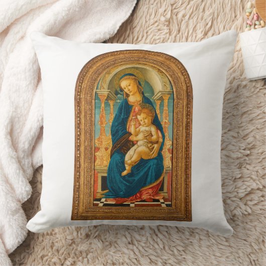 ボッティチェリ(1445年~1510年)マドンナ子即位 クッション (ブランケット)