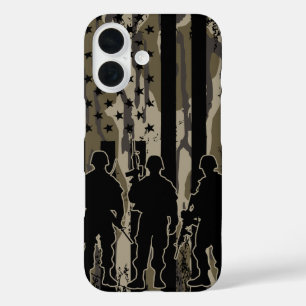 ボットムランド迷彩柄アメリカ国旗と兵士 iPhone 16ケース