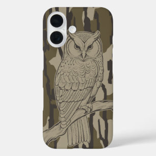 ボットムランド迷彩柄フクロウオンブランチヴィンテージ iPhone 16ケース