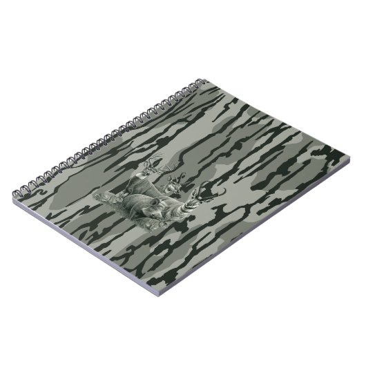 ボットムランド迷彩柄ホワイトテールディアミュレディアプロングホーン ノートブック (左側)