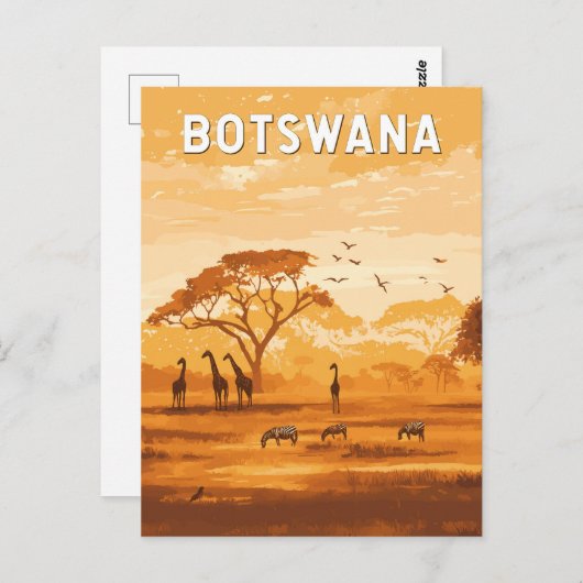 ボツワナイラストレーショントラベルアートヴィンテージ ポストカード (正面/裏面)
