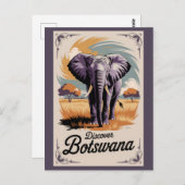 ボツワナエレファントイラストレーショントラベルアートヴィンテージ ポストカード (正面/裏面)
