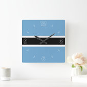 ボツワナ国旗の青い白黒番号愛国 スクエア壁時計 (ホーム)