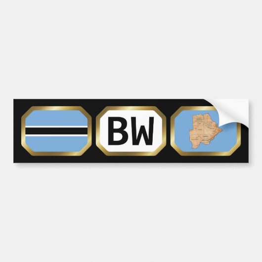 ボツワナ国旗・地図・国コードステッカー バンパーステッカー (正面)