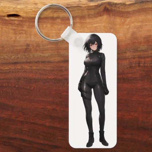 ボディスーツを着たアニメの少女 キーホルダー (正面)