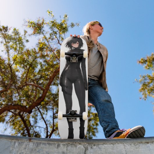 ボディスーツを着たアニメの少女 スケートボード (室外1)