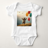 ボディスーツ幸せなベビーはバルーン飛んでいる付きクマ ベビーボディスーツ (正面)