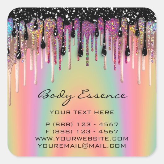 ボディソープ バーム 化粧品店 ホログラム ドリップ ローズ スクエアシール (正面)
