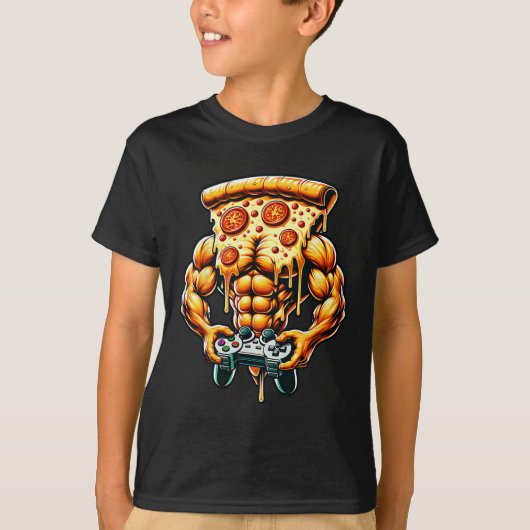 ボディビルクールゲーマーピザプレゼント Tシャツ (正面)