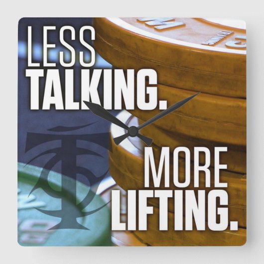 ボディビルジムトレーニング やる気を起こさせる スクエア壁時計 (正面)