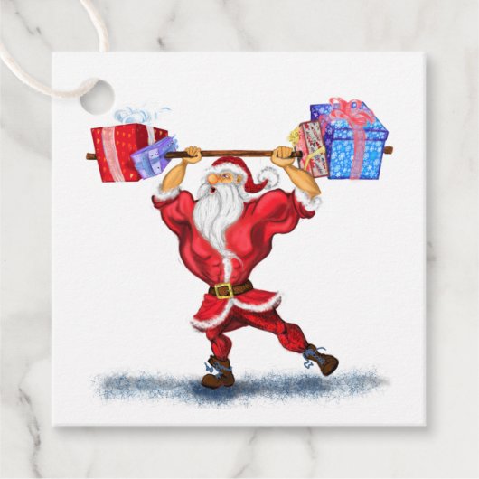 ボディビルダーおもしろいサンタクリスマスギフトタグ フェイバータグ (正面)