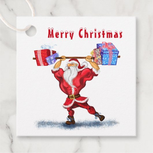ボディビルダーおもしろいサンタクリスマスギフトタグ フェイバータグ (正面)