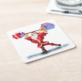 ボディビルダーサンタクおもしろいリスマス紙コースター スクエアペーパーコースター (アングル)