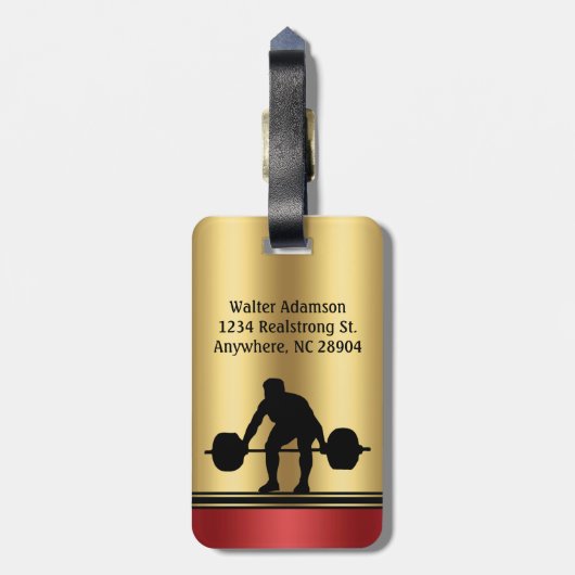 ボディビルダースポーツウエイトリフターシルエットエレガント ラゲッジタグ (裏面縦)