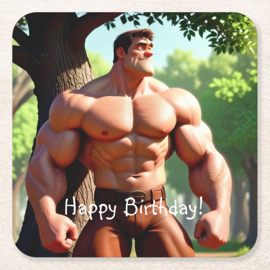 ボディビルダー誕生日 スクエアペーパーコースター (正面)