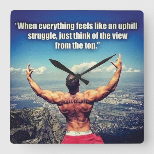 ボディビルフィットネスジムトレーニングモチベーション スクエア壁時計 (正面)