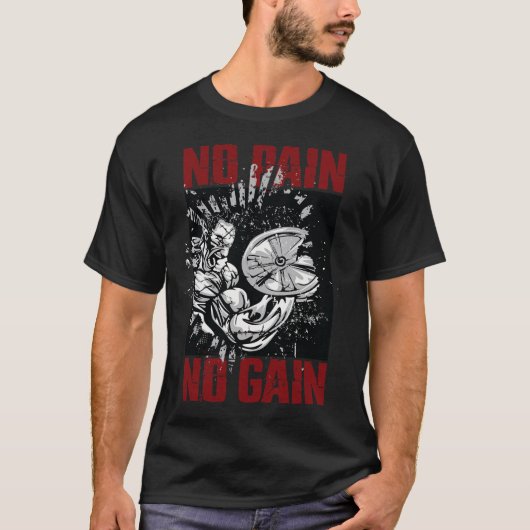 ボディビル名言とジムTシャツ メンズ ノーペイン Tシャツ (正面)