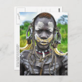 ボディペイントと牙のヘアバンドを付けたムルシの少年 ポストカード (正面/裏面)