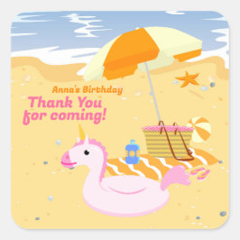 ボディボードガールおもしろいビーチ誕生日パーティー スクエアシール