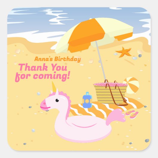 ボディボードガールおもしろいビーチ誕生日パーティー スクエアシール (正面)