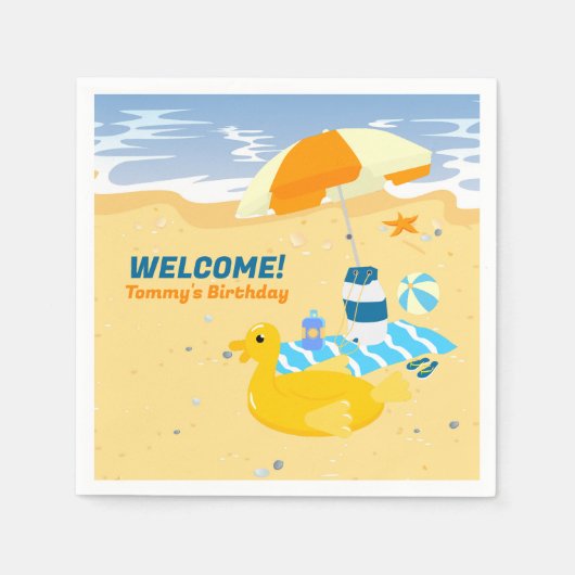 ボディボードボーイおもしろいビーチ誕生日パーティー スタンダードカクテルナプキン (正面)