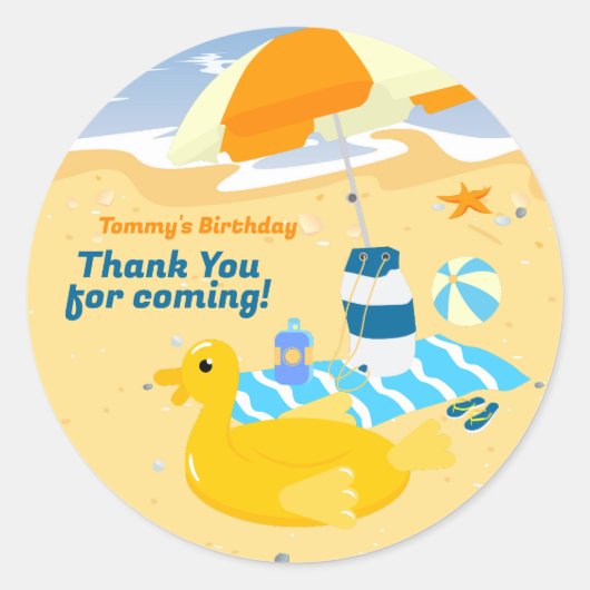 ボディボードボーイおもしろいビーチ誕生日パーティー ラウンドシール (正面)