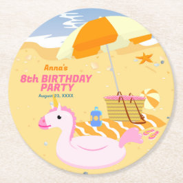 ボディボード女子 楽しい ビーチ 誕生日 パーティー ラウンドペーパーコースター