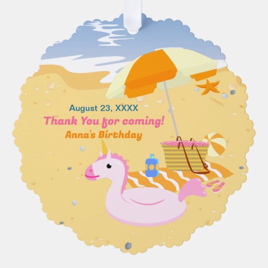 ボディボード女子 楽しい 海 誕生日 パーティー オーナメントカード (正面)