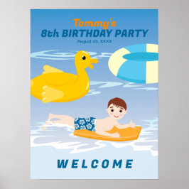 ボディボード男子楽しいビーチ誕生日パーティー ポスター