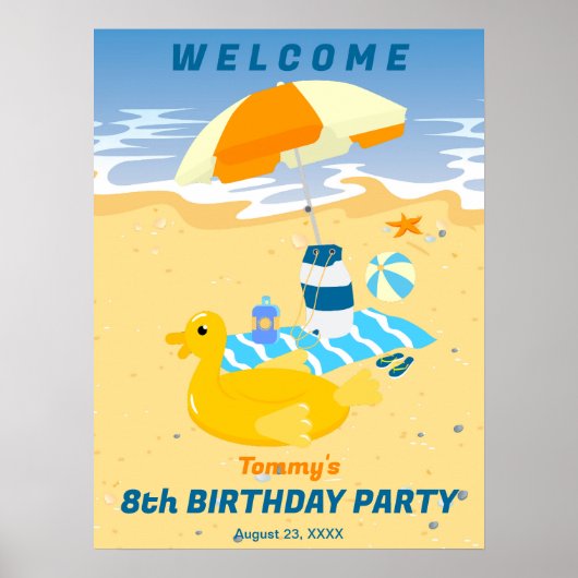 ボディボード男子 楽しい ビーチ 誕生日 パーティー ポスター (正面)