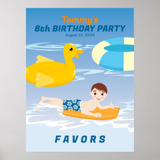 ボディボード男子 楽しい 海 ビーチ 誕生日 パーティー ポスター (正面)