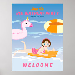 ボディボード ガール 楽しい ビーチ 誕生日 パーティー ポスター