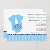 ボディースーツの青い黒い少年のベビーシャワーを結ぶ小さな男 招待状 (正面/裏面)