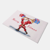 ボディービおもしろいルダーのサンタクロースにクリスマスプレゼント ドアマット (アングル)